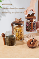 600ml Premium Borosilicate Glass Storage Jar with Acacia Wood Lid & Integrated Spoon – Airtight Moisture-Proof Kitchen Canister for Tea, Coffee, and Spices