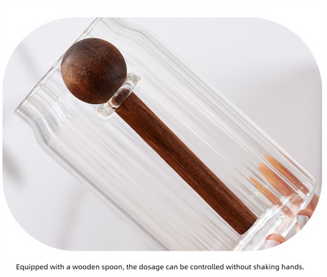 600ml Premium Borosilicate Glass Storage Jar with Acacia Wood Lid & Integrated Spoon – Airtight Moisture-Proof Kitchen Canister for Tea, Coffee, and Spices