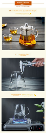450ml Heat Resistant Glass Teapot with 304 Stainless Steel Infuser Square Base Loose Leaf Tea Maker for Home Office
