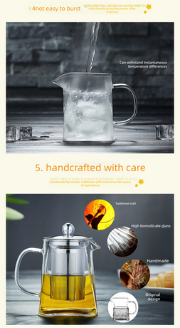 450ml Heat Resistant Glass Teapot with 304 Stainless Steel Infuser Square Base Loose Leaf Tea Maker for Home Office