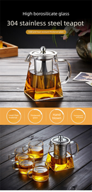 1300ml Extra Large Heat Resistant Glass Teapot with 304 Stainless Steel Infuser Thickened Base Loose Leaf Tea Maker
