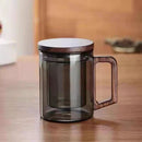 400ml Smoky Grey Borosilicate Glass Tea Mug with Infuser and Wooden Handle Loose Leaf Teacup for Office