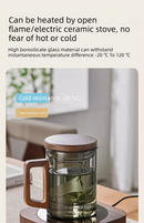 400ml Smoky Grey Borosilicate Glass Tea Mug with Infuser and Wooden Handle Loose Leaf Teacup for Office