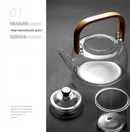 1500ml Heat Resistant Glass Teapot with Bamboo Handle and Glass Infuser Loose Leaf Tea Maker for Home