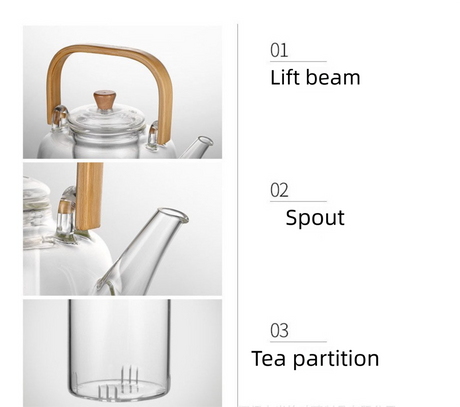 1500ml Heat Resistant Glass Teapot with Bamboo Handle and Glass Infuser Loose Leaf Tea Maker for Home