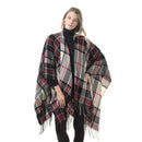 Women's Plaid Open-Front Poncho Cape – Soft Faux Cashmere Scarf Wrap with Tassel Detail (130 x 150cm)Style P26
