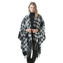 Women's Plaid Open-Front Poncho Cape – Soft Faux Cashmere Scarf Wrap with Tassel Detail (130 x 150cm)- Style P727
