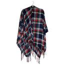 Women's Plaid Open-Front Poncho Cape – Soft Faux Cashmere Scarf Wrap with Tassel Detail (130 x 150cm)- Style P729