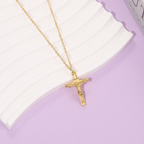 Gold Minimalist Cross Pendant Necklace – Unisex Urban Style Zinc Alloy Clavicle Chain Jewellery