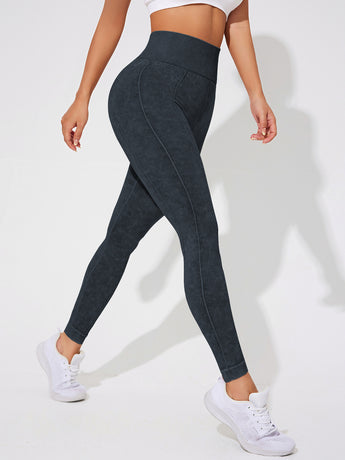 2 PCS Women's High Waisted Seamless Yoga Leggings Washed Black and Light Grey Activewear Tights Size M