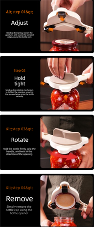 4-in-1 Adjustable Jar Opener Multi-Functional Bottle Lid Remover Labor-Saving Kitchen Tool Khaki