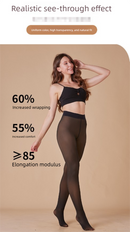 2 PCS Women's Fake Translucent Tights Sheer Illusion Footed Pantyhose High Elasticity Slimming Leggings Size M
