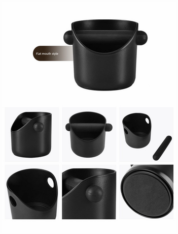 Compact Flat Mouth Espresso Knock Box Coffee Grounds Waste Bin with Anti-Slip Base and Rubber Bar for Home Coffee Stations