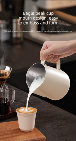 350ml Stainless Steel Milk Frothing Pitcher Pointed Spout Steaming Jug with Measurement Marks for Latte Art Home Baristas White