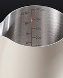 350ml Stainless Steel Milk Frothing Pitcher Pointed Spout Steaming Jug with Measurement Marks for Latte Art Home Baristas White
