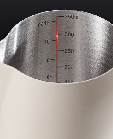 350ml Stainless Steel Milk Frothing Pitcher Pointed Spout Steaming Jug with Measurement Marks for Latte Art Home Baristas White