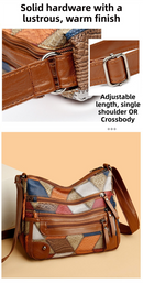 Lightweight PU Leather Pleated Shoulder Bag with Contrast Color Patchwork - Multi-Zipper Large Capacity Satchel for Women