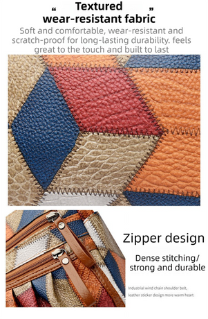 Lightweight Contrast Color Patchwork Shoulder Bag - Multi-Zipper Large Capacity PU Leather Satchel for Women(Style 3)