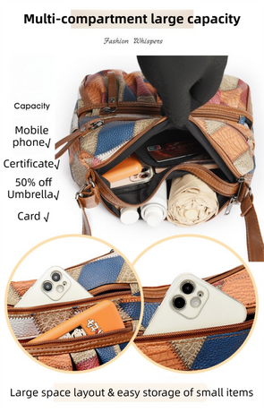 Lightweight Contrast Color Patchwork Shoulder Bag - Multi-Zipper Large Capacity PU Leather Satchel for Women(Style 3)