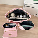4-PCS Plaid Contrast-Color Handbag Set - Large Capacity PU Leather Shoulder Bag with Secure Zipper & Buckle Closure, Stylish Strap & Charms(Black & Grey)