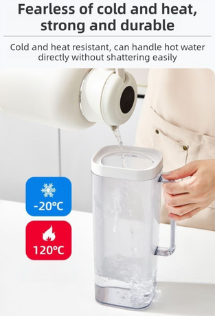 White 2000ML Leak-Proof Flip-Top Cool Water Pitcher for Refrige Door - Cold/Heat-Resistant Stylish Iced Tea Fruit Infuser Kettle