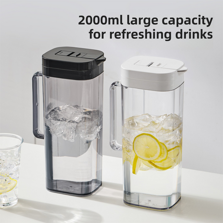 Black 2000ML Leak-Proof Flip-Top Cool Water Pitcher for Refrige Door - Cold/Heat-Resistant Stylish Iced Tea Fruit Infuser Kettle