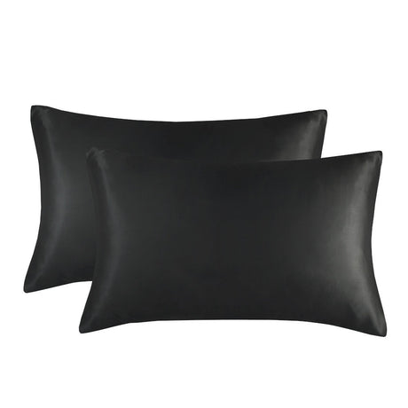 1-Pair Black Luxury Satin Silk Pillowcase for Hair and Skin - Smooth Cooling Pillow Cover with Envelope Closure - Queen (20x30