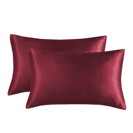1-Pair Wine Red Luxury Satin Silk Pillowcase for Hair and Skin - Smooth Cooling Pillow Cover with Envelope Closure - Queen (20x30