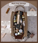 Beige Premium TPU Leather Dual-Zipper Cosmetic Bag with 3 Dry & Wet Separation Zone - Large Capacity Travel Toiletries Organizer