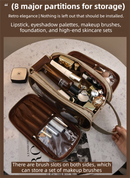 Khaki Premium TPU Leather Dual-Zipper Cosmetic Bag with 3 Dry & Wet Separation Zone - Large Capacity Travel Toiletries Organizer