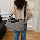 Brown Large Capacity Knitted Travel Bag with Shoe-Zone - Weekend Overnight & Carry-on Gym Bag