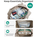 42L Khaki Tennis & Pickleball Expandable Tote Bag wIth Shoe-Zone & Bottle Side Pocket - Waterproof Gym Bag for Racquets & Paddles