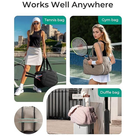 42L Light-Grey Tennis & Pickleball Expandable Tote Bag wIth Shoe-Zone & Bottle Side Pocket - Waterproof Gym Bag for Racquets & Paddles