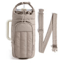 Khaki Nylon Quilted Insulated Water Bottle Bag for 18-64oz Flask - Lightweight Sports & Travel Puffer Shockproof Protective Pouch