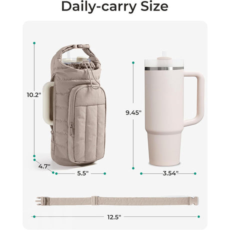 Coral Nylon Quilted Insulated Water Bottle Bag for 18-64oz Flask - Lightweight Sports & Travel Puffer Shockproof Protective Pouch