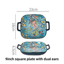 9-Inch Underglaze Ceramic Square Serving Plate with Dual Handles (Glandot Style) - Microwave and Oven Safe Pasta & Fruit Tray