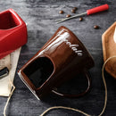 Coffee European Style Ceramic Chocolate & Cheese Melter Set - 200ml Mini Melting Mug & Fork