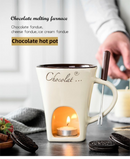 Coffee European Style Ceramic Chocolate & Cheese Melter Set - 200ml Mini Melting Mug & Fork