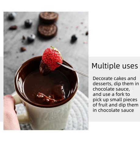 Coffee European Style Ceramic Chocolate & Cheese Melter Set - 200ml Mini Melting Mug & Fork
