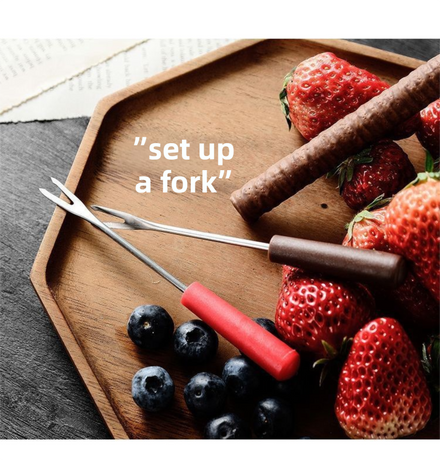 Coffee European Style Ceramic Chocolate & Cheese Melter Set - 200ml Mini Melting Mug & Fork