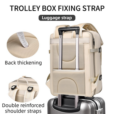 Pink Expandable Travel Laptop Backpack with USB Charging Port - Waterproof Nylon Business Bag with 11cm Depth Extension (45x32cm)