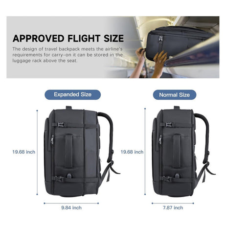 Black Expandable 17-Inch Laptop Travel Backpack with USB Port - Durable TSA Friendly Carry-on Luggage Bag