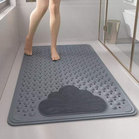 Grey Eco-Friendly Bath Mat with Massage Points - Anti-Slip Suction Cup Safety Bathroom Rug (S Size 68.5X34x2 CM)