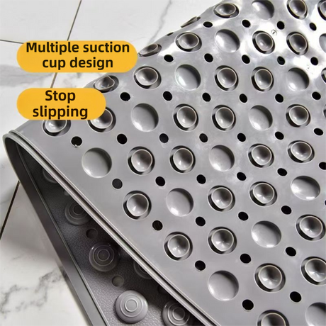 2-Pack Grey Eco-Friendly Bath Mat with Massage Points - Anti-Slip Suction Cup Safety Bathroom Rug (M Size 75.5X44x2 CM)