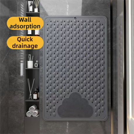 Khaki Eco-Friendly Bath Mat with Massage Points - Anti-Slip Suction Cup Safety Bathroom Rug (L Size 86.5X53x2 CM)