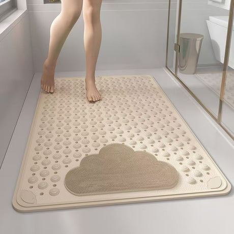 2-Pack Khaki Eco-Friendly Bath Mat with Massage Points - Anti-Slip Suction Cup Safety Bathroom Rug (S Size 68.5X34x2 CM)