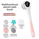 Pink Electric 360°Rotating Shower Brush with Long Handle for Back Scrubbing(43CM) - IPX7 Waterproof & Premium Silicone & PA Bristles