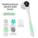 Green Electric 360°Rotating Shower Brush with Long Handle for Back Scrubbing(43CM) - IPX7 Waterproof & Premium Silicone & PA Bristles