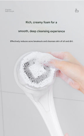 Green Electric 360°Rotating Shower Brush with Long Handle for Back Scrubbing(43CM) - IPX7 Waterproof & Premium Silicone & PA Bristles