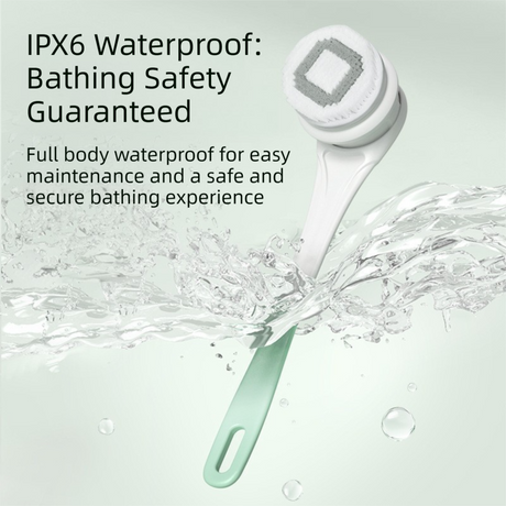 Grey Electric 360°Rotating Shower Brush with Long Handle for Back Scrubbing(43CM) - IPX7 Waterproof & Premium Silicone & PA Bristles